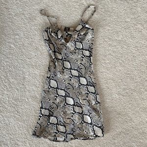 Snake Print Silk Drape Neck Tank Dress